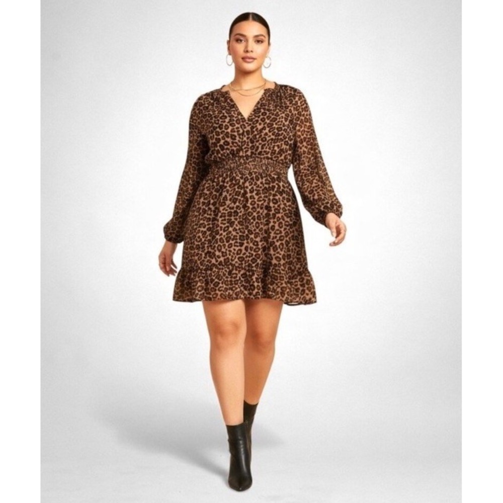 Old‎ Navy Animal Print Chiffon Mini Dress LS Leopard Elastic Waist NWT Sz 2X